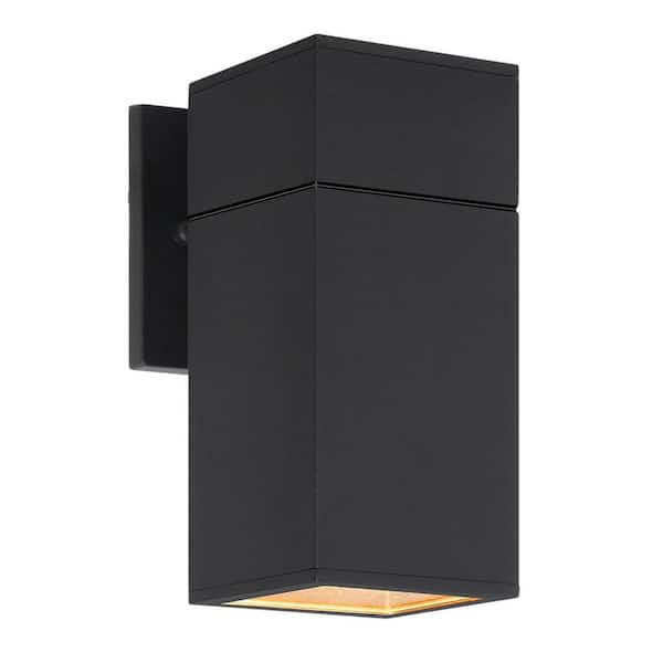 Enhanced 8.3 in. Black Dusk to Dawn Indoor/Outdoor Hardwired Cylinder Sconce with Integrated LED