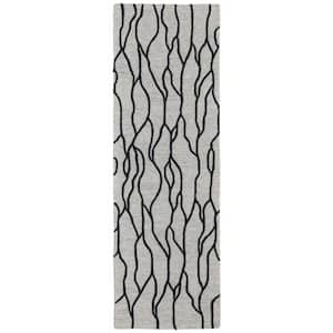 2 X 8 Black and Taupe Abstract Runner Rug