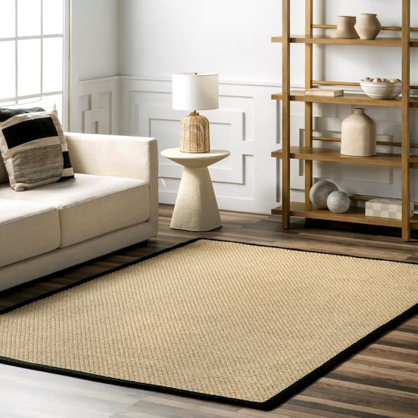 Meena Faux Seagrass Bordered Black 9 ft. x 12 ft. Indoor/Outdoor Area Rug