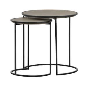 Rina Concrete and Black Metal 2-Piece Nesting End Table Set