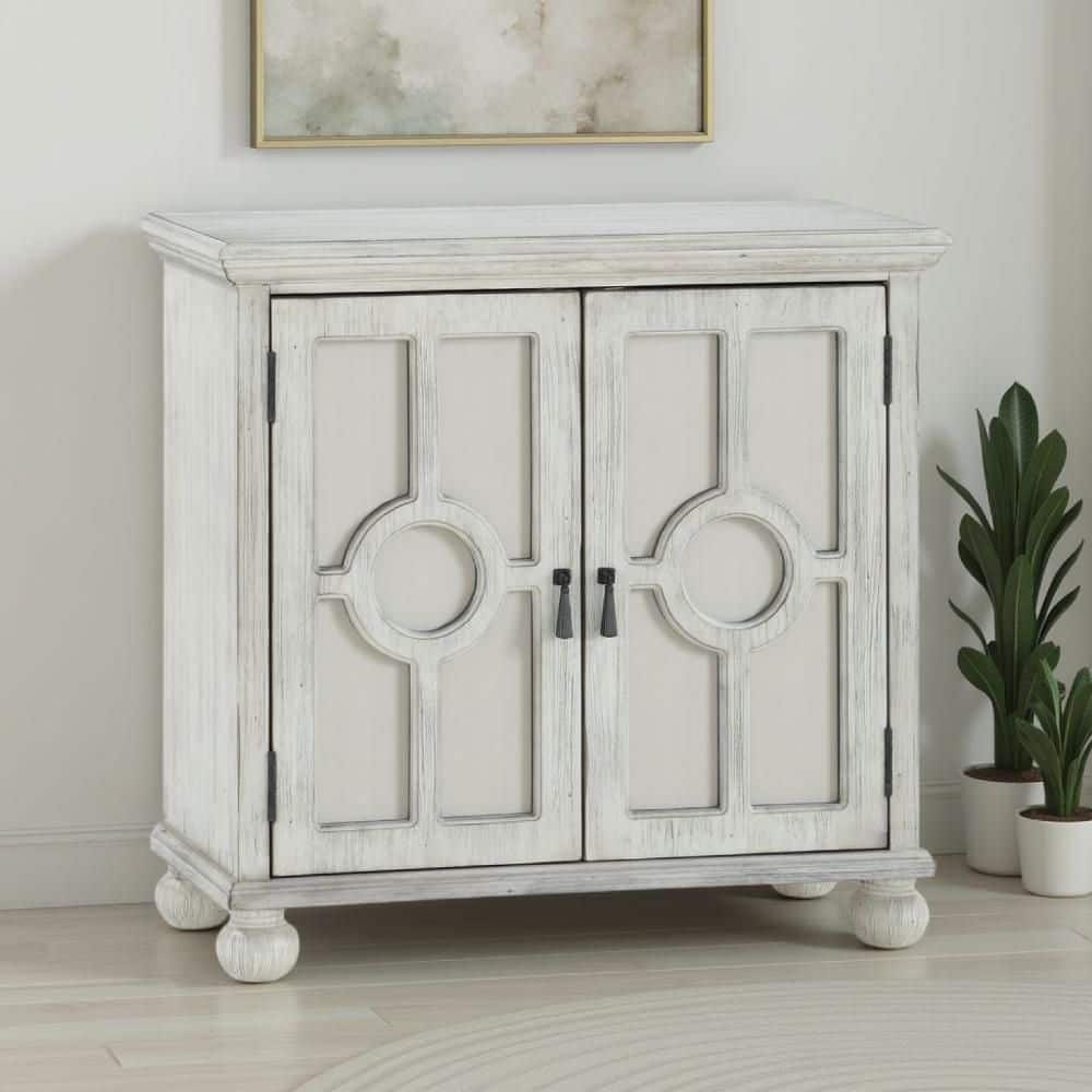 Anik Antique White 27.25 in. Accent Cabinet with 1-Shelf and 2-Mirror Inlaid Glass Door price history on PriceWatchPro