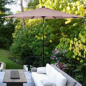 10 ft. Solar Lights Patio Umbrella Outdoor in Beige with 50 lbs. Movable Umbrella Stand