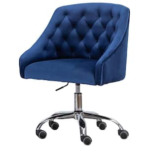 Dulce Blue Velvet Swivel Task Chair with Silver Base