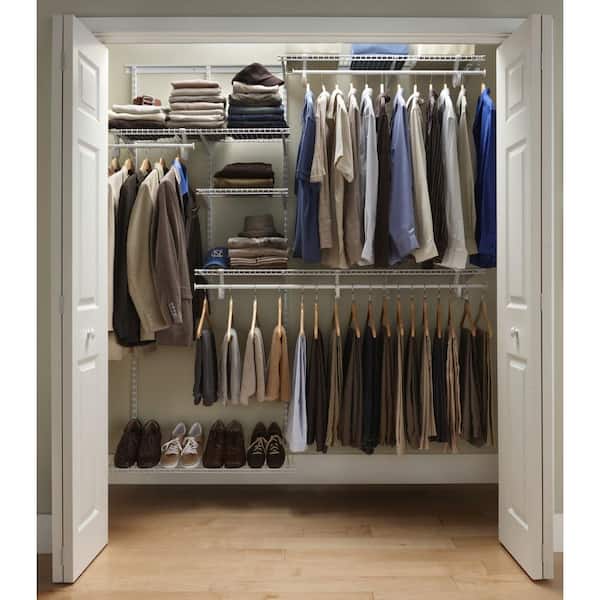 ClosetMaid ShelfTrack Wire Closet Organizer System, Adjustable from 5 to 8  Ft., With Shelves, Clothes Rods, Shoe Shelf, Hardware, Durable Steel, White