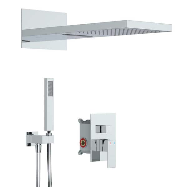 Unbranded Single Handle 3-Spray Square Shower Faucet 1.8 GPM with High Pressureand Waterfall in Polished Chrome