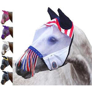 Horse Fly Mask with Ears and Nose Cover Fringes, Full Horse in Large