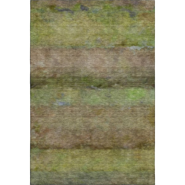 Mayfield Premium Machine Washable Abstract AMF2311 Olive 3 ft. x 5 ft. Area Rug