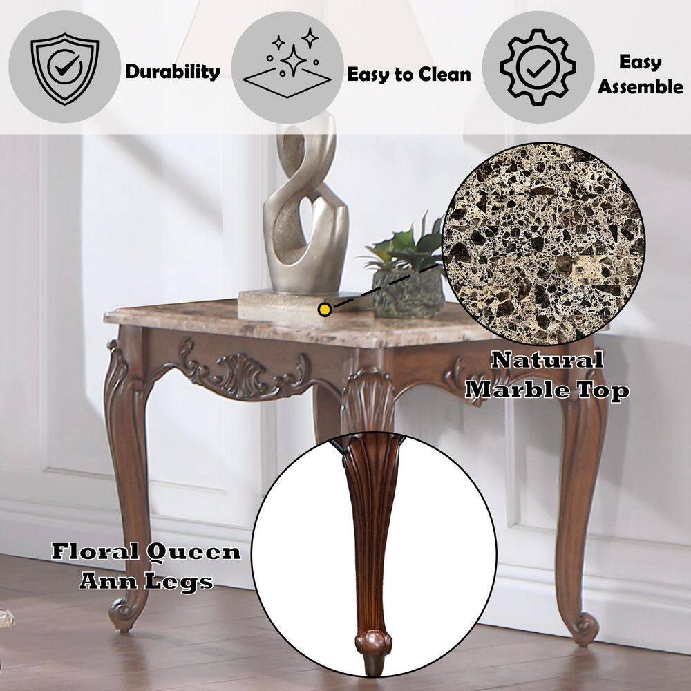 Nayla Cherry Finish Marble Top Rectangular End Table