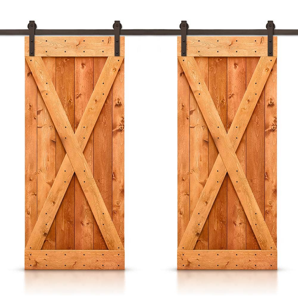 X 96 in. x 84 in. Red Walnut Stained DIY Solid Pine Wood Interior Double Sliding Barn Door with Hardware Kit price history on PriceWatchPro