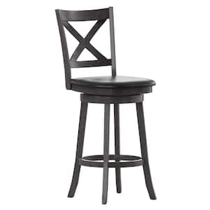 43 in. Gray Wash Walnut/Black Full Wood Bar Stool with Wood Seat