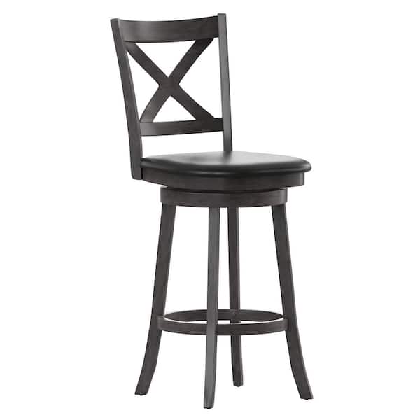 TAYLOR + LOGAN 43 in. Gray Wash Walnut/Black Full Wood Bar Stool with Wood Seat