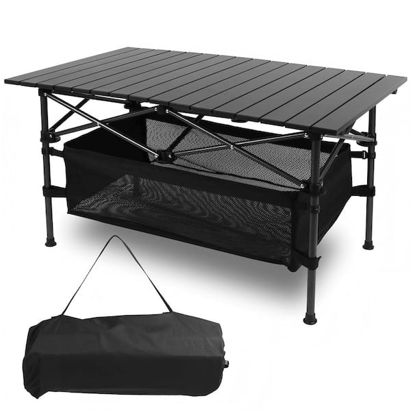 Flynama 37.2 in. Black Square Aluminum Adjustable height Folding Picnic Tables with Storage Bag