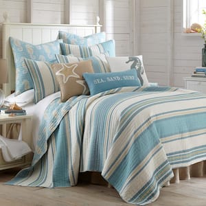 LEVTEX HOME Maui Blue 2-Piece Blue and Taupe Cotton Twin/Twin XL