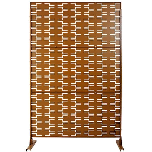 6.3 ft. H x 4 ft. W Brown Metal Privacy Screen Freestanding Decorative Privacy Fence-Panels for Garden (3-Panels)