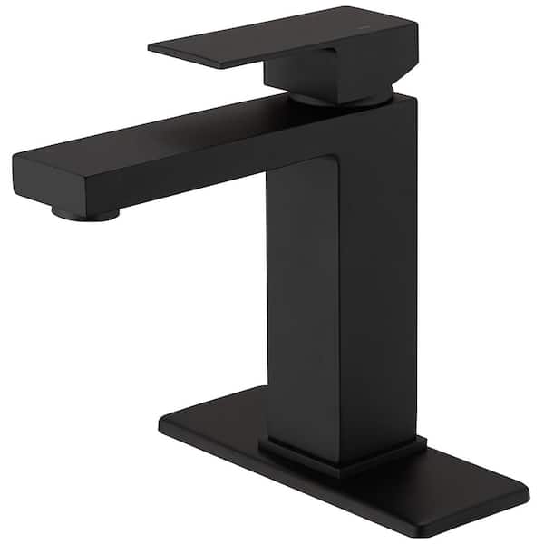 BWE Single Handle Single Hole Low-Arc Bathroom Faucet with Supply Line in Matte Black