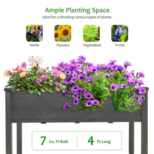 Costway Wooden Raised Vegetable Garden Bed Elevated Grow Vegetable Planter