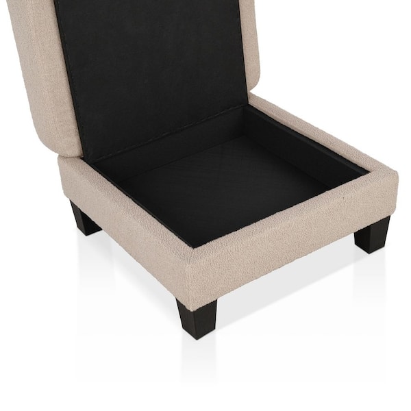 Colby Beige Boucle Fabric Square Storage Ottoman Medium