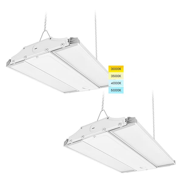 LUXRITE 14 in. 80/110/150-Watt White Linear High Bay LED Shop Light Up to 20500LM 4CCT 3000K-5000K Adjustable Tilt Light 2-Pack