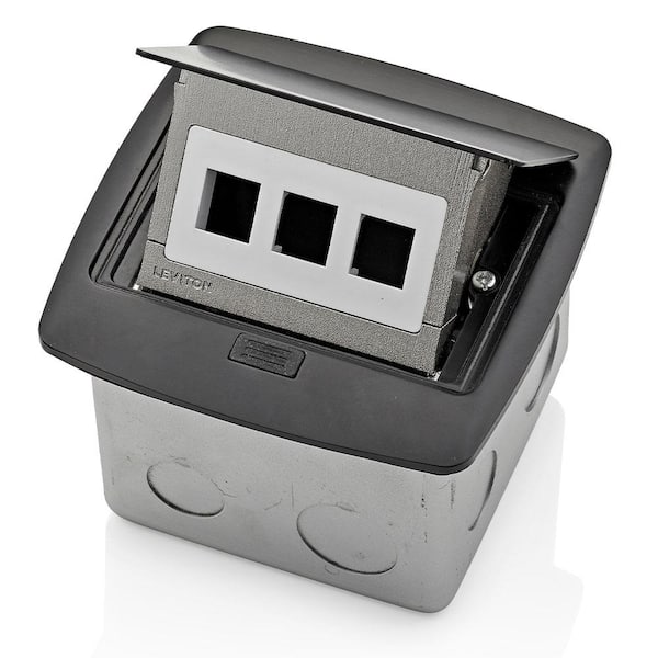 Leviton Pop-Up Floor Box with 3-Port QuickPort Insert, Black PFQP3-MB