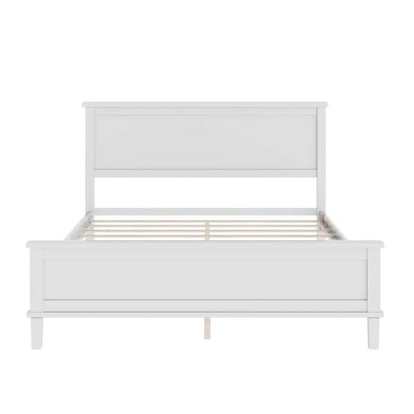 Boosicavelly Mid-Century White Wood Frame Queen Size Platform Bed