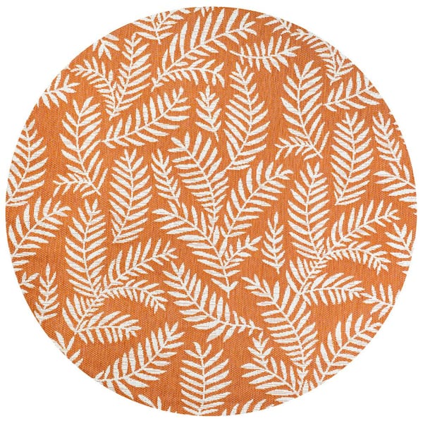 Nevis Palm Frond Orange/Cream 5 ft. Round Indoor/Outdoor Area Rug