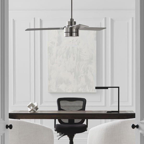 Generation Lighting - Jovie 52 in. Modern Indoor/Outdoor Brushed Steel Ceiling Fan with Silver/American Walnut Reversible Blades, Light Kit