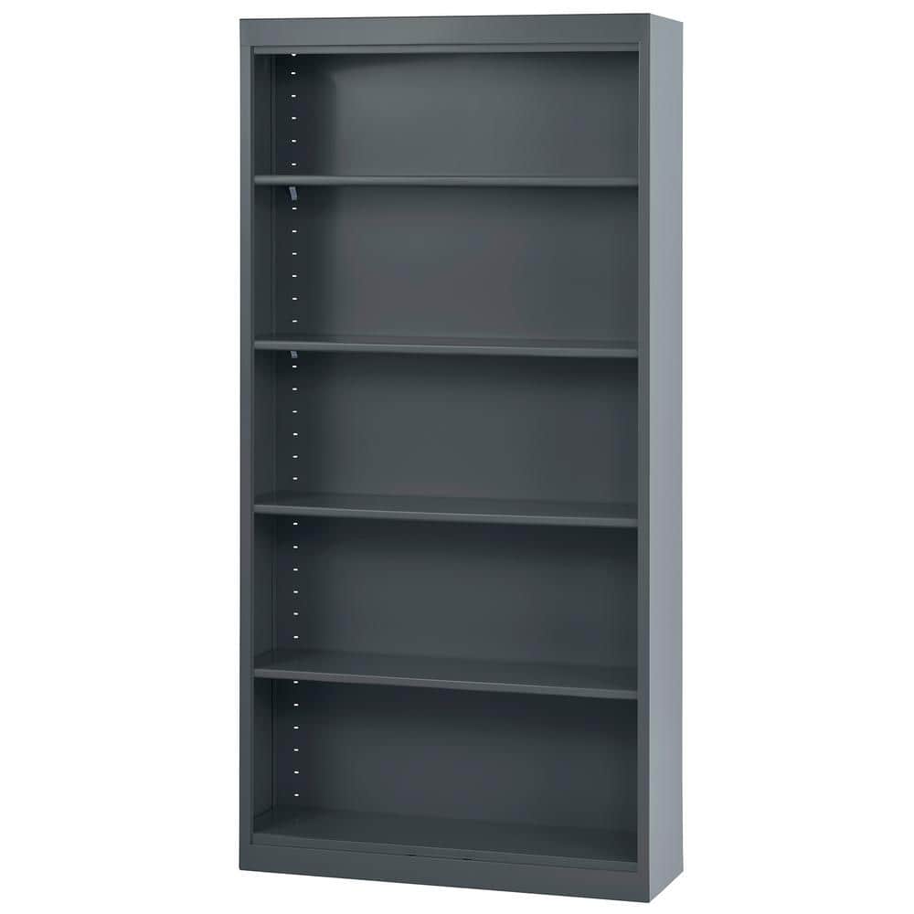 Charcoal Powder-Coated Steel 72" Adjustable 5-Shelf Bookcase