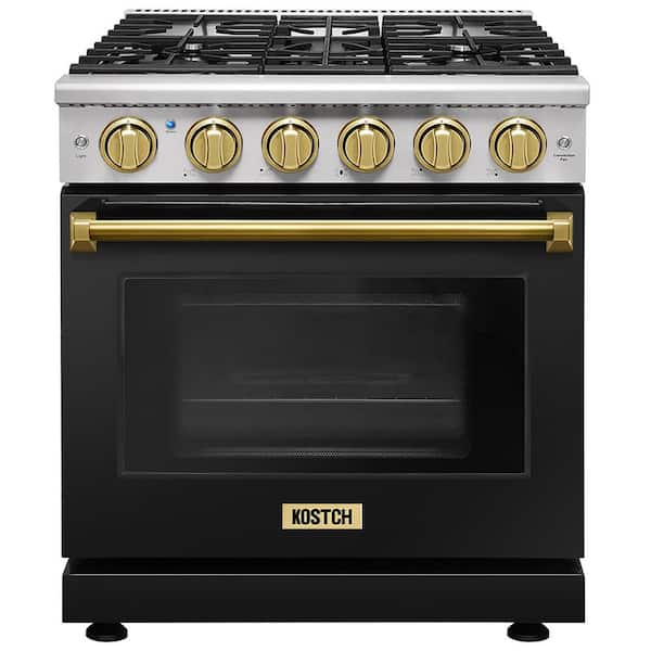30 in. 5 Burners Freestanding Natural Gas Range with 4.55 cu. ft. Convection Oven in Black with Bronze Handle