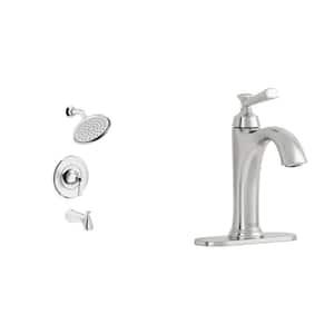 Rumson Single-Hole Bathroom Faucet and Single-Handle 3-Spray Tub and Shower Faucet in Polished Chrome (Valve Included)