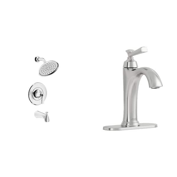 American Standard Rumson Single-Hole Bathroom Faucet and Single-Handle 3-Spray Tub and Shower Faucet in Polished Chrome (Valve Included)