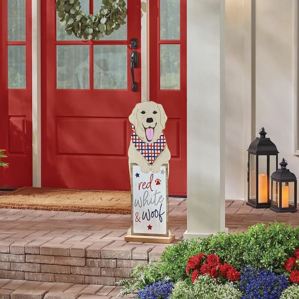 32in Red, White, & Woof Dog Porch Sign