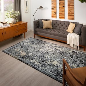 Garden City Charcoal 8 ft. x 10 ft. Distressed Area Rug