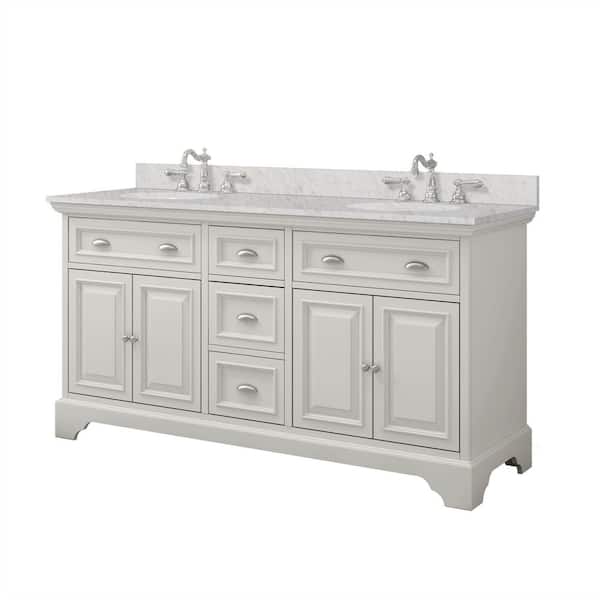 Sadie 67 in. W x 21.5 in. D Vanity in Matte Pearl with Marble Vanity Top in Natural White with White Sink