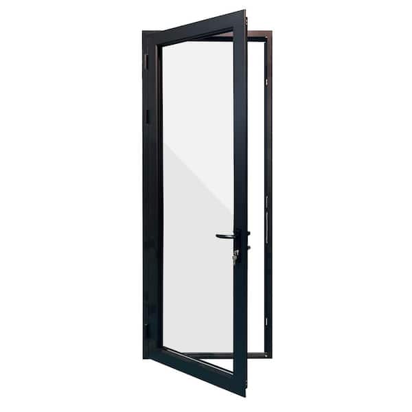 ERIS 36 in. x 96 in. Mat Black Right Swing/Outswing Aluminum Single Patio Door with Aluminum Frame and Lockset