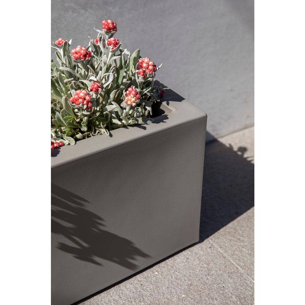 Gray Rectangular Plastic Window Box Planter with Drainage Holes