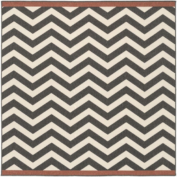 Livabliss Brindabella Black 7 ft. x 7 ft. Square Indoor/Outdoor Patio Area Rug