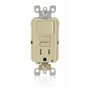 15 Amp SmartlockPro Combination GFCI Outlet and Switch, Ivory