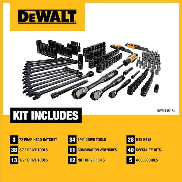 DEWALT 184-piece Polished Black Chrome Mechanics Tool Set
