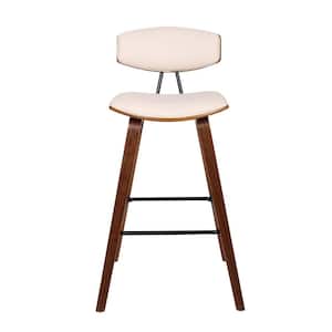 38 in. Cream and Brown Iron Low Back Bar Height Chair with Footrest