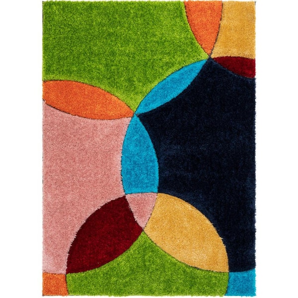 Well Woven San Francisco Newport Modern Geometric Shag Multi 3 ft. 11 in. x 5 ft. 3 in. 3D Textured Super Soft and Thick Area Rug