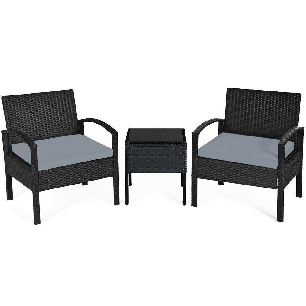 3-Piece Wicker Outdoor Rattan Patio Conversation Set with Gray Cushions price history on PriceWatchPro