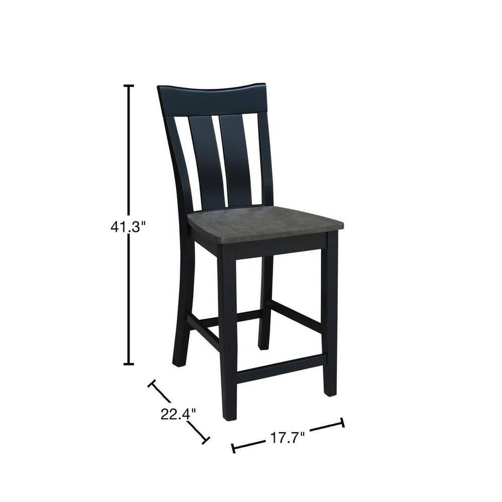 Ava 24" Coal Solid Parawood Traditional Counter Stool