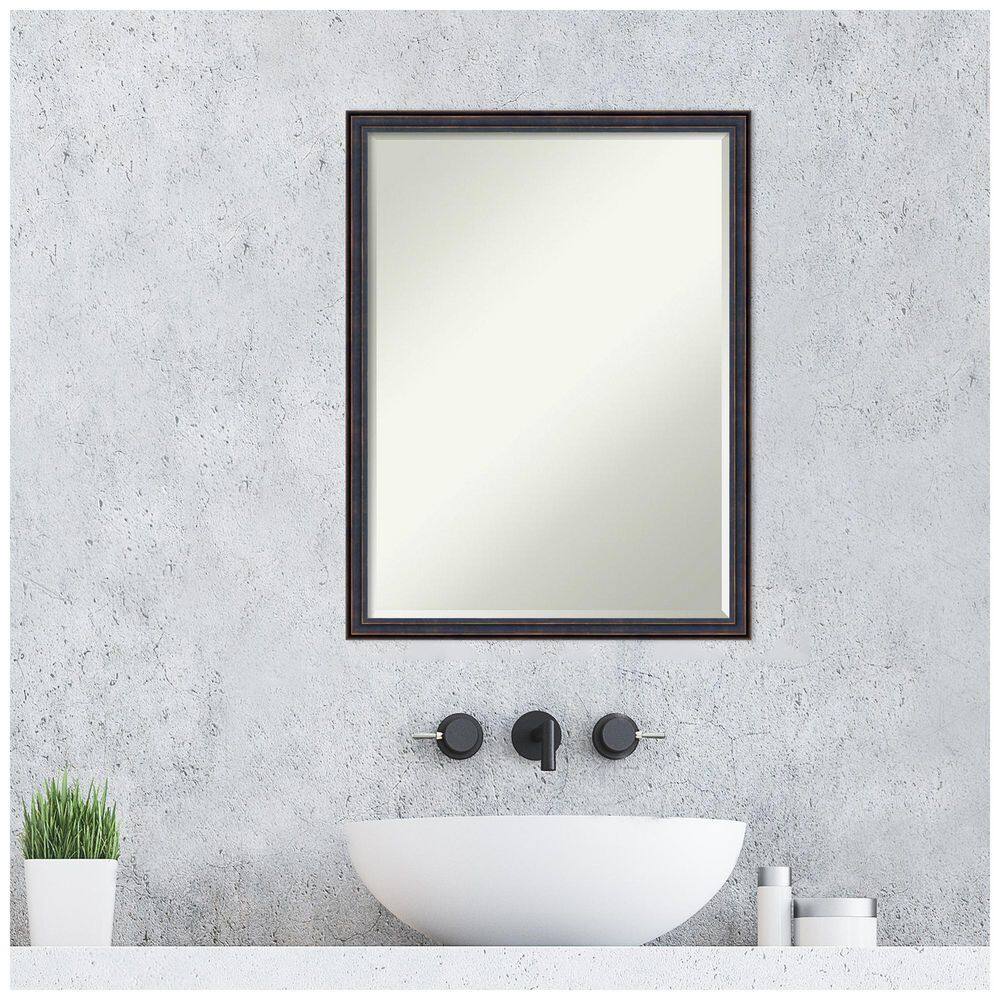 Dark Bronze Petite Bevel Wood Bathroom Vanity Mirror