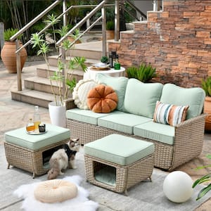 Aphrodite 3-Piece Wicker Outdoor Patio Conversation Seating Sofa Set with Light Green Cushion
