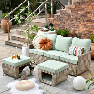 Aphrodite 3-Piece Wicker Outdoor Patio Conversation Seating Sofa Set with Light Green Cushion