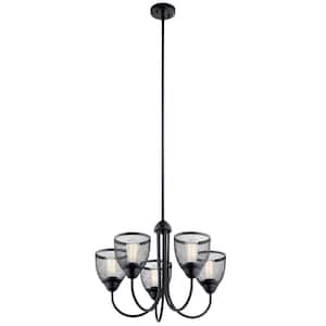 Voclain 24 in. 5-Light Black Vintage Industrial Shaded Circle Convertible Chandelier for Dining Room