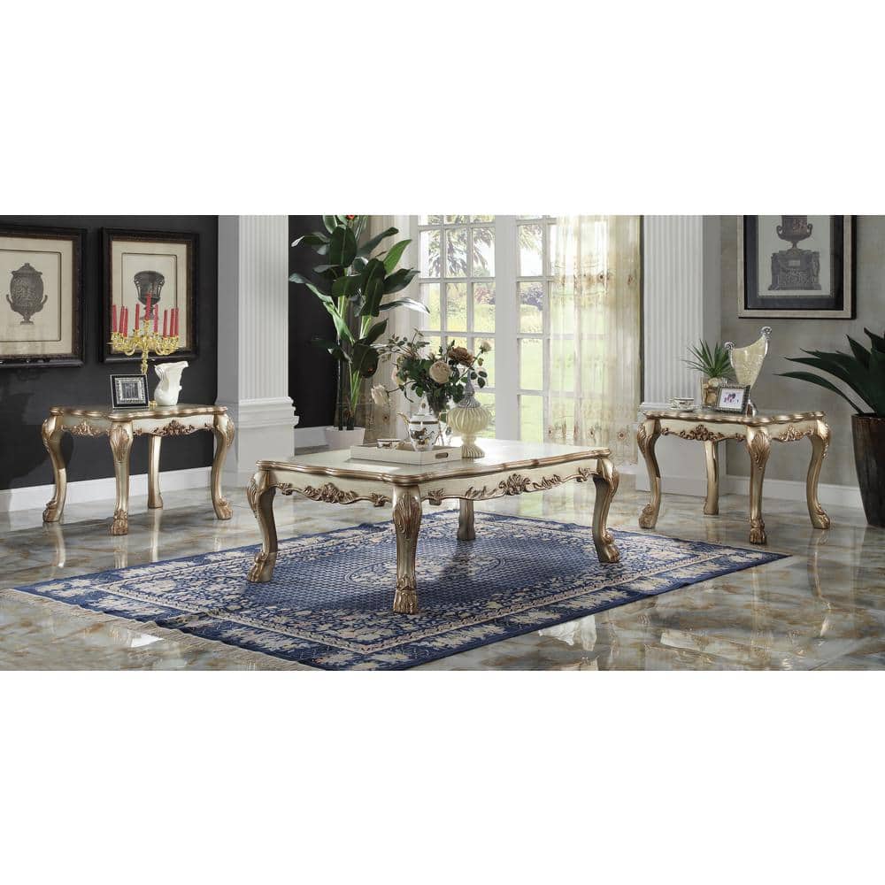 Dresden Gold Patina Rectangular Wood Coffee Table with Storage