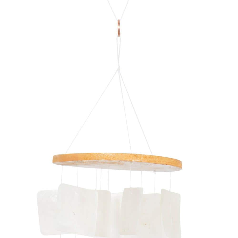 20" White Capiz Shell Waterfall Wind Chime with Oak Finish