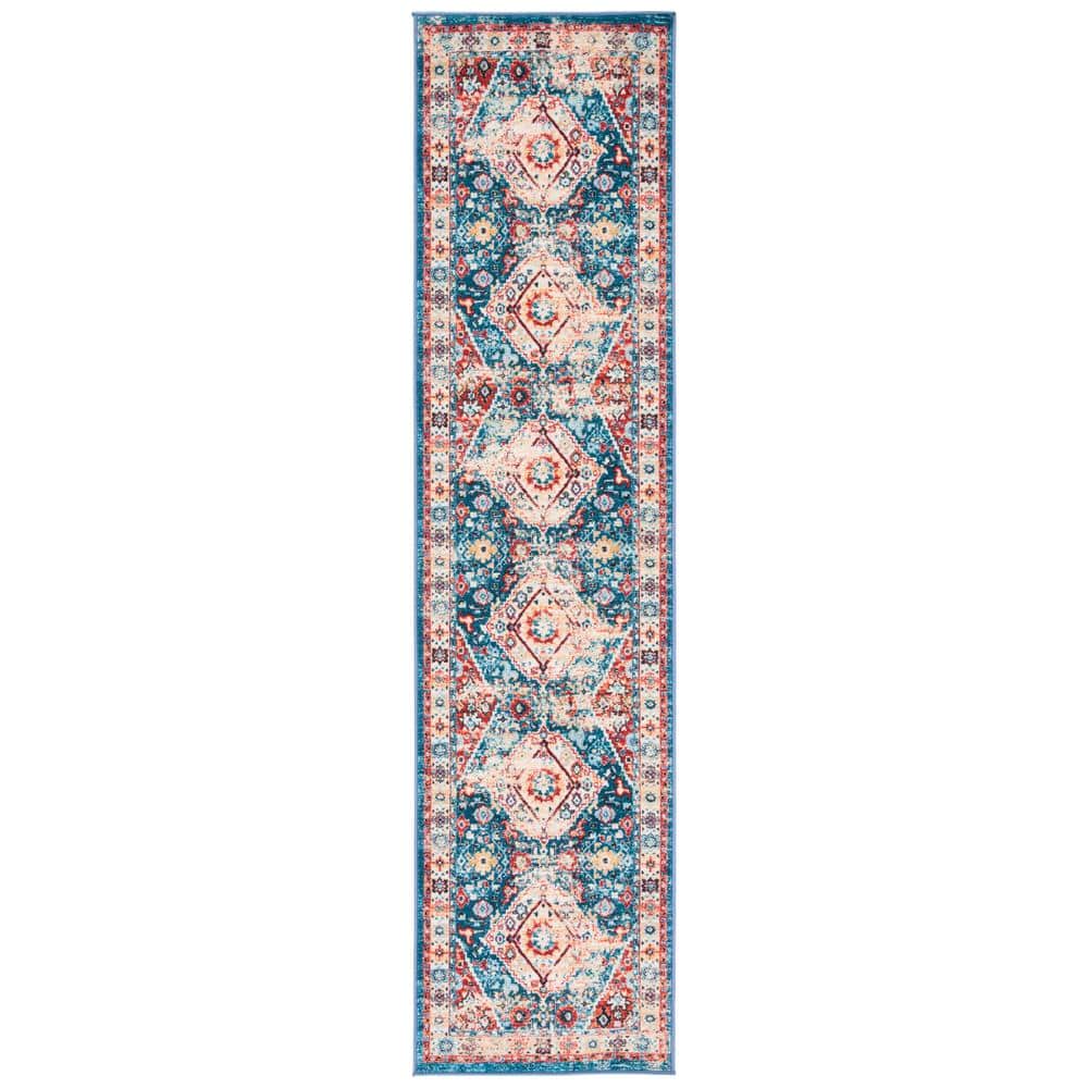 SAFAVIEH Riviera Blue/Gold 2 ft. x 9 ft. Machine Washable Medallion ...
