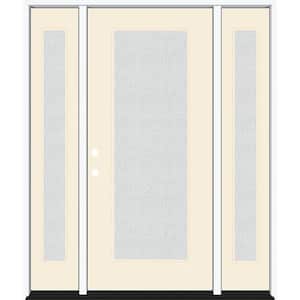 Legacy 64 in. x 80 in. Full Lite Rain Glass RHIS Primed Linen Finish Fiberglass Prehung Front Door with Dbl 12 in. SL